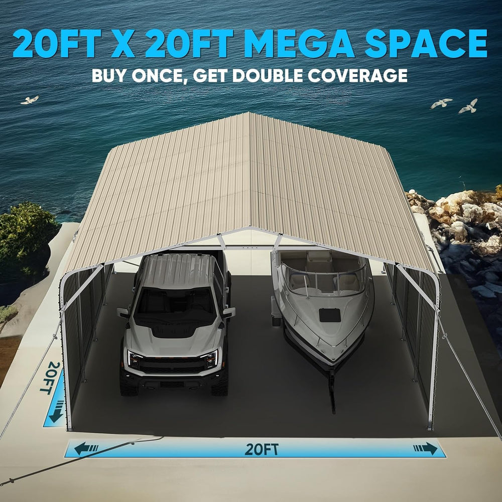 Quictent 20x20 FT 2-Car Metal Carport with Side Panels, Heavy Duty 30 PSF Sno...