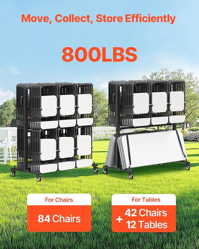 VEVOR Folding Chair Rack, 800 LBS Capacity, Heavy-Duty Chair Cart