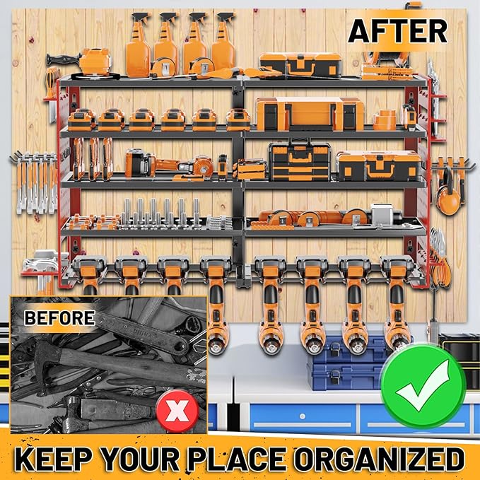 5 Layers Power Tool Organizer Wall Mount, Cordless Tool Storage Rack Holder