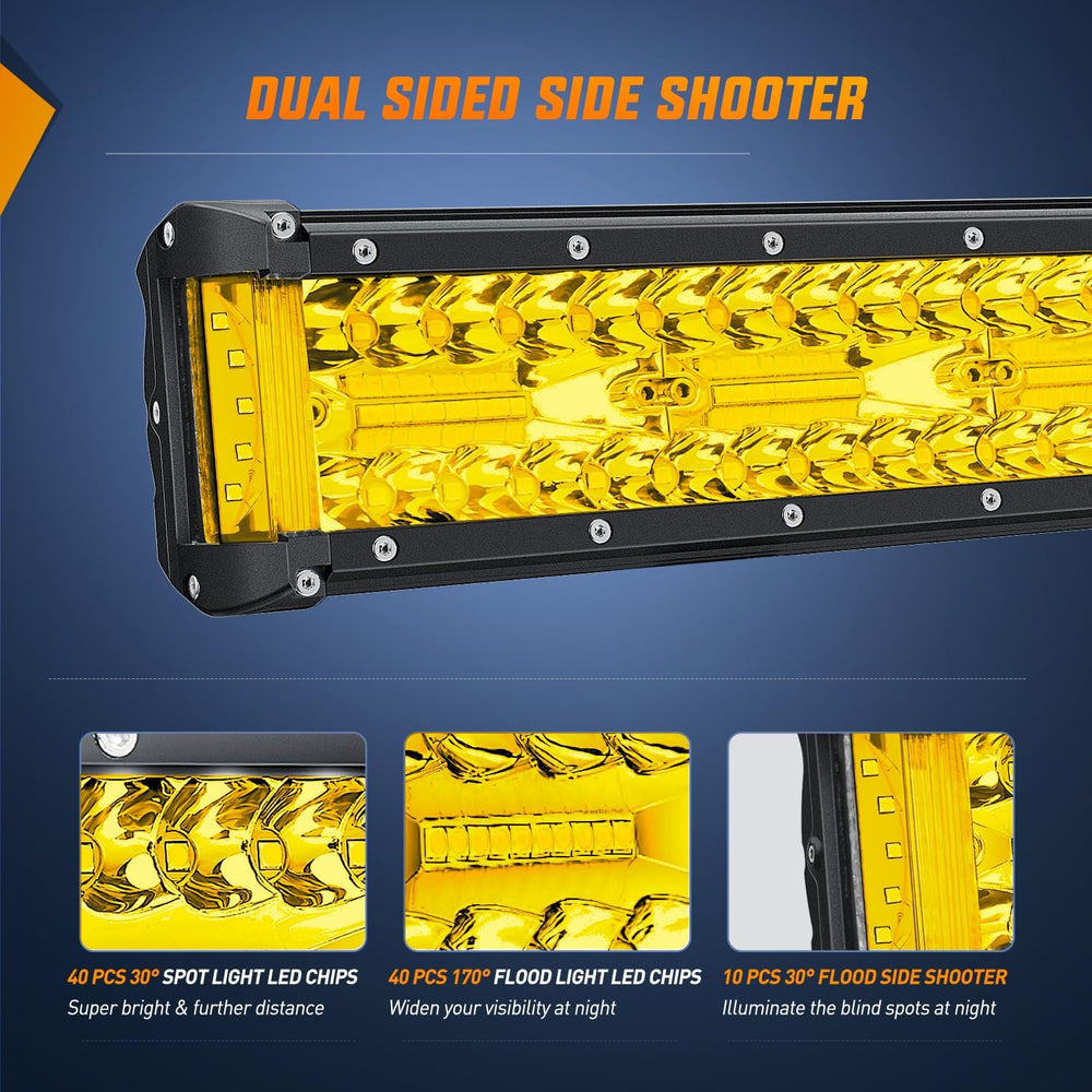 Nilight Side Shooter LED Light 1PC 12 Inch Yellow Beam with Wiring Kit