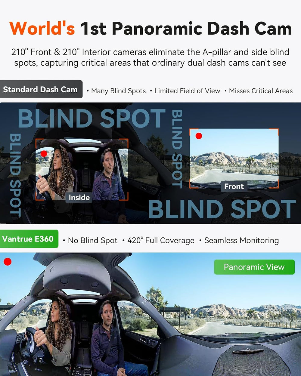 Vantrue E360 Panoramic 2 Channel Fisheye Dash Cam