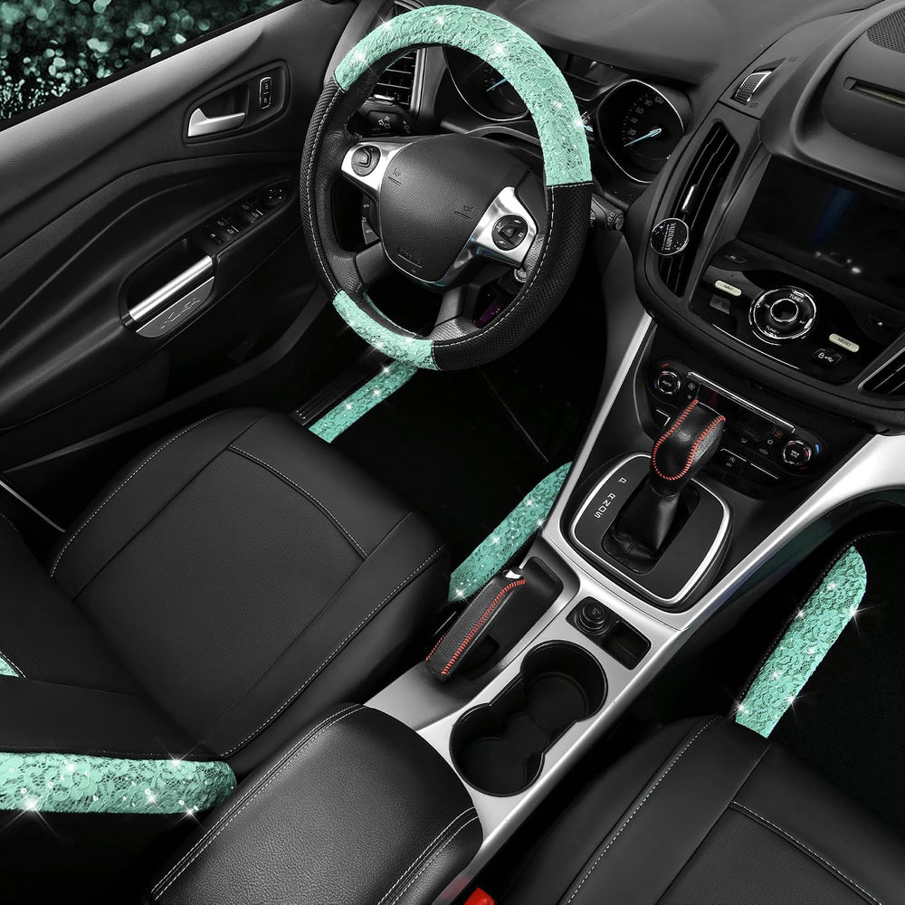 CAR PASS Universal Mint Leather Lace Car Seat Covers Full Set for Women Girls...
