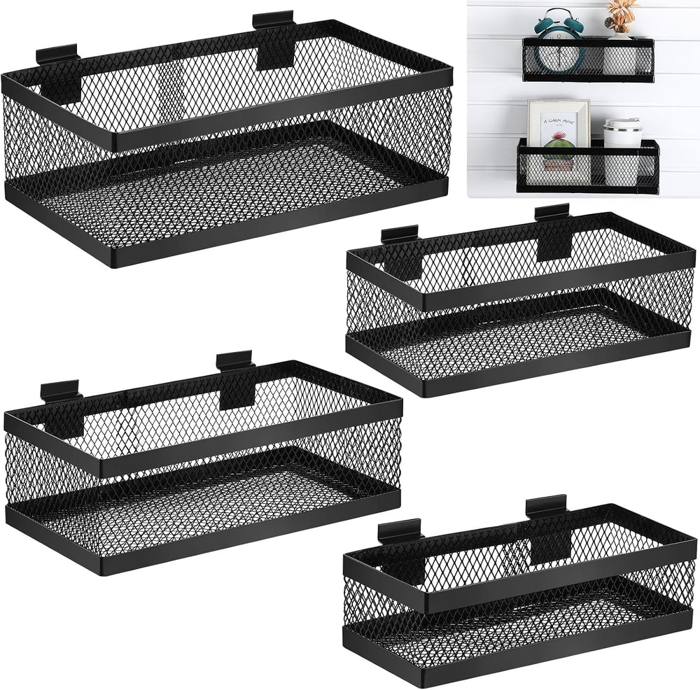Coume 4 Pcs Black Slatwall Baskets 4 Size Metal Mesh Wire Basket
