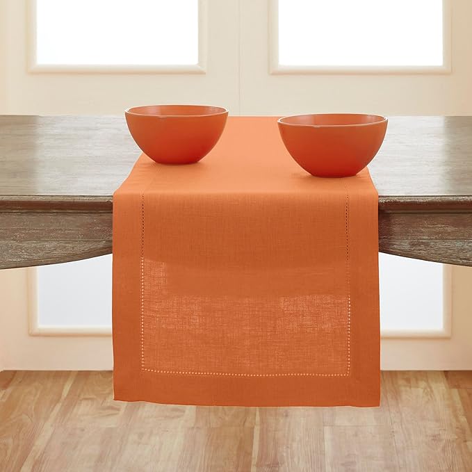 Solino Home Linen Pumpkin Hemstitch Table Runner 36 Inches - 100% Pure Linen ...