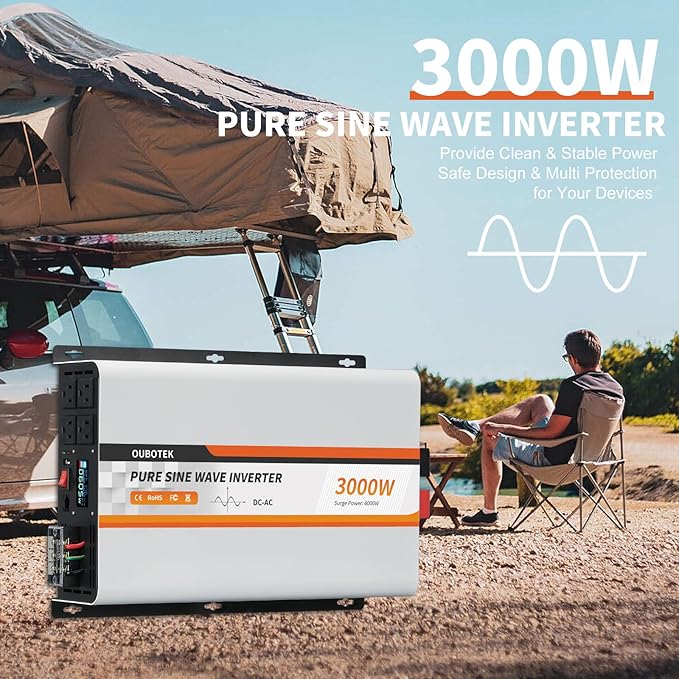 3000 Watt Pure Sine Wave Inverter 24V DC to 120V AC Converter