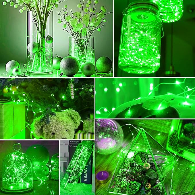 pozzolanas 100 Pack Green Battery Operated String Lights - 7ft Waterproof Fir...