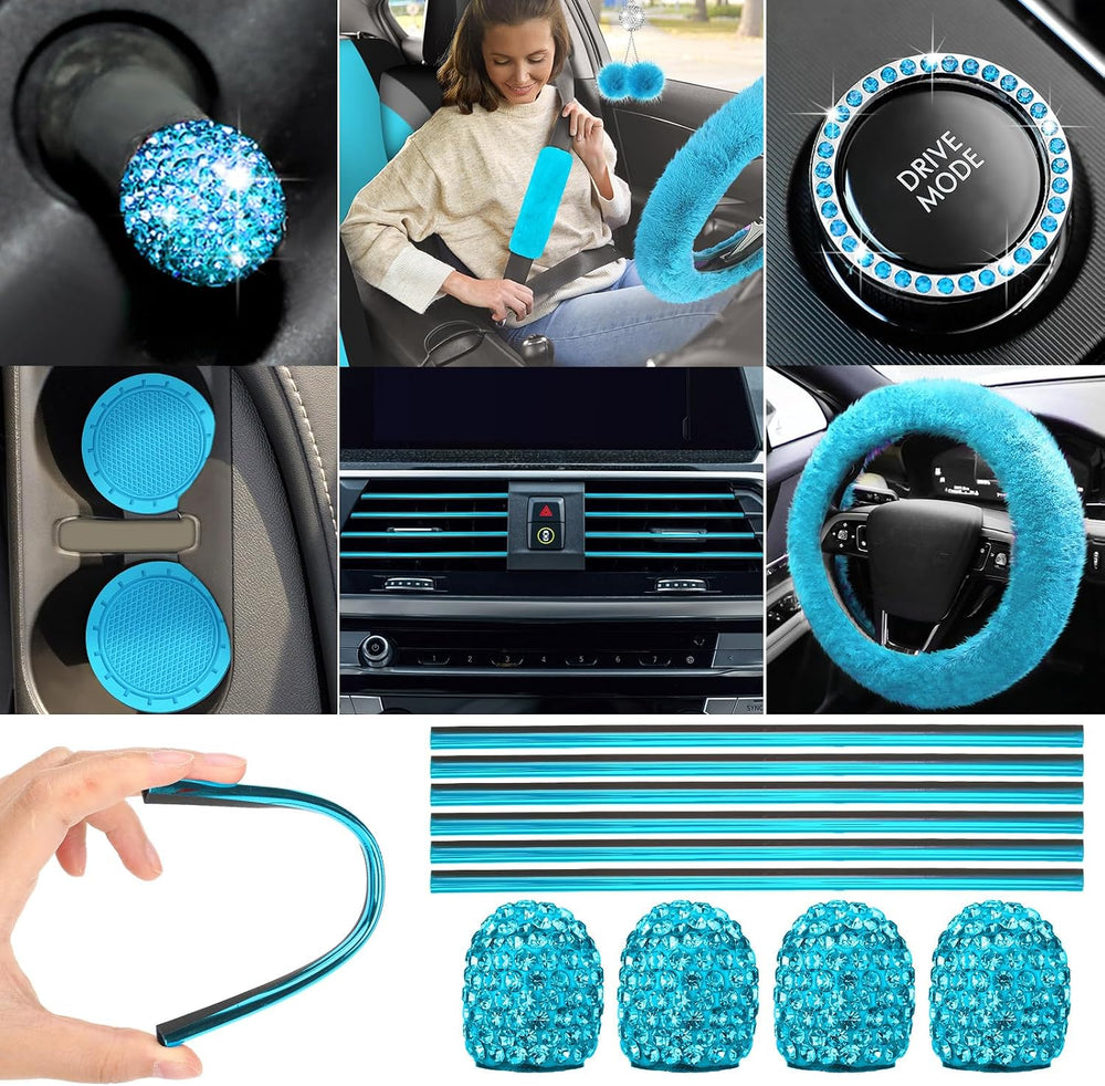 ROCEEI 43 Pcs Car Seat Cover Full Set for Women Christmas Fuzzy Car Accessori...