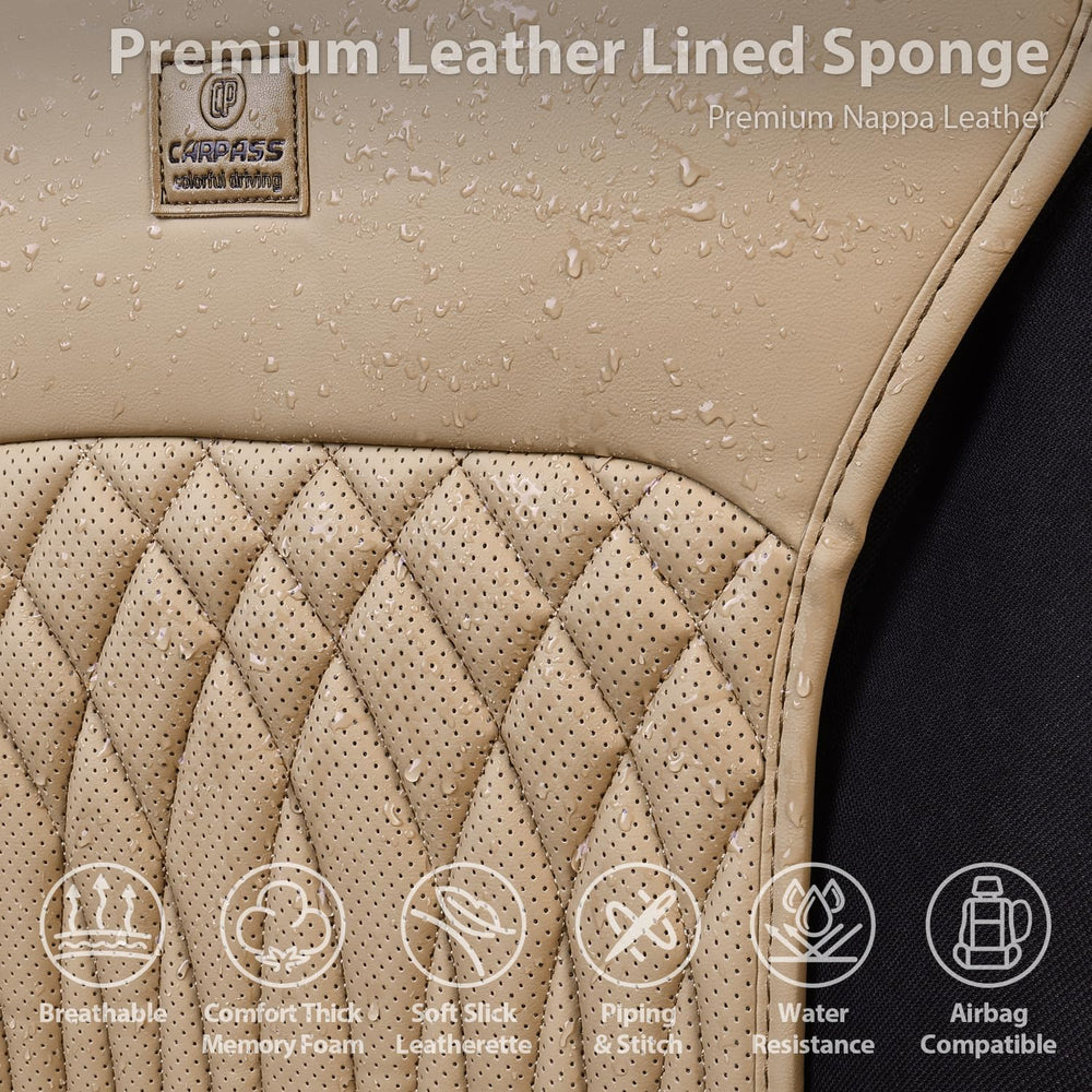 CAR PASS Car Seat Protector, 2 Pack Sideless Nappa Leather Seat Covers for Ca...