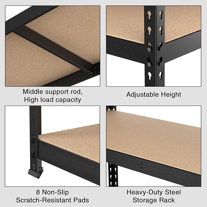 WORKPRO 5-Tier Steel Shelving Unit-Black, 27-2/5”W x 11-7/10”D x 60”H,