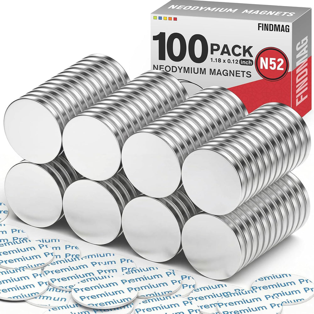 FINDMAG Round Magnets with Adhesive Backing, 100 Pack 1.18'' D x 1/8&...