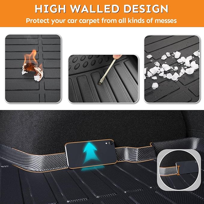 Binmotor-Floor Mats for Toyota Camry 2012-2017, Front & 2nd Row, TPE All