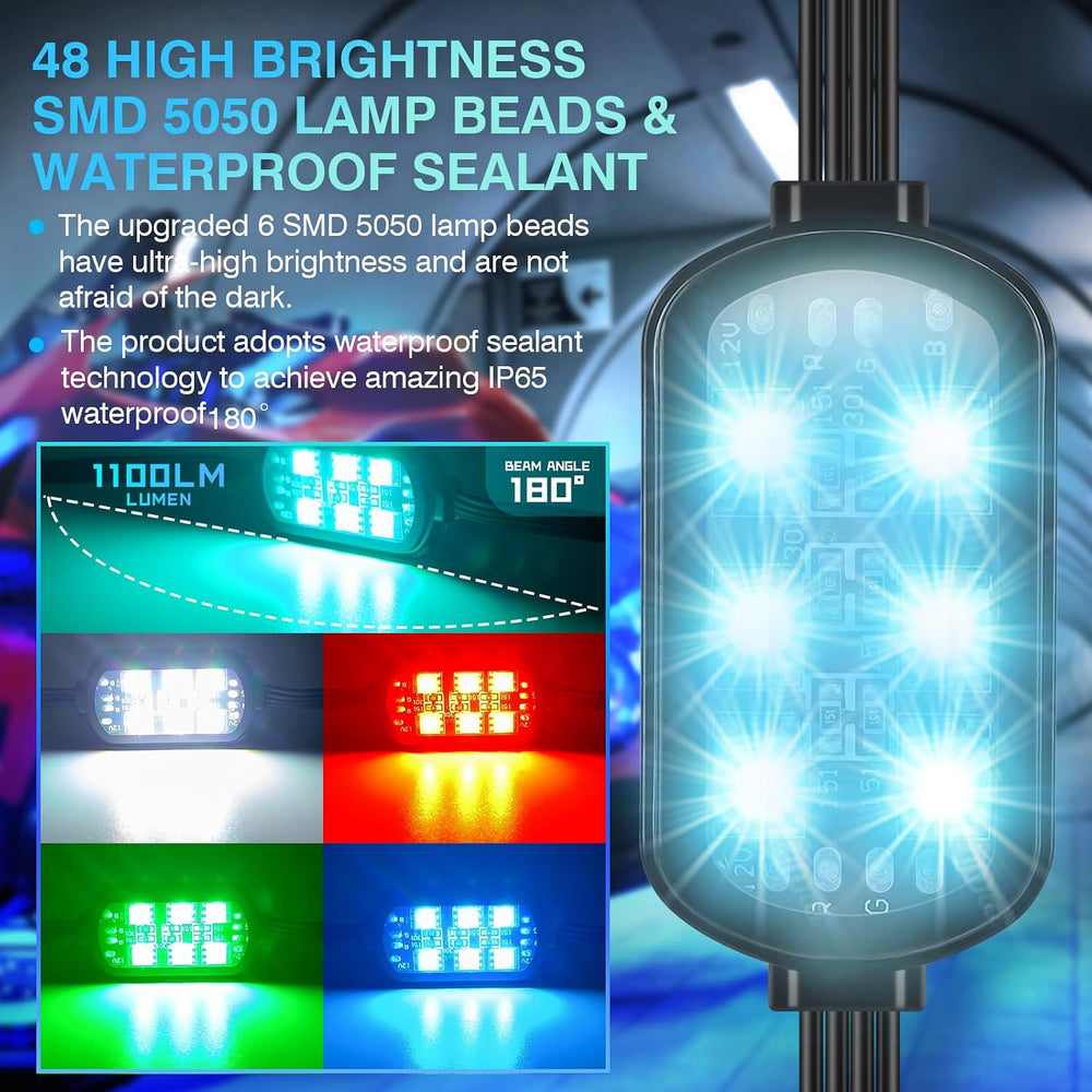 8PCS Motorcycle RGB LED Accent Lights with APP & RF Remote, Waterproof Fr...