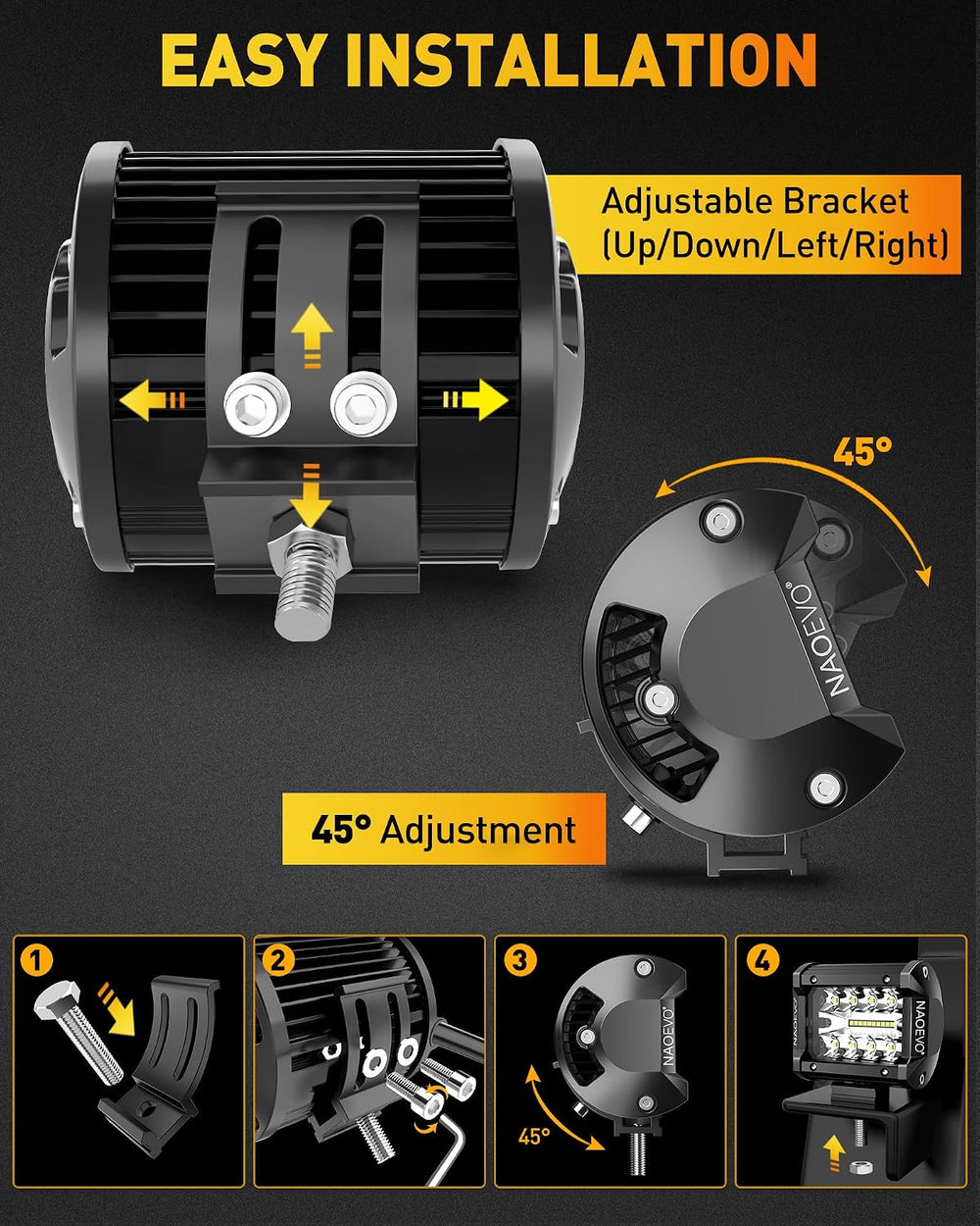 NAOEVO 4 Inch LED Pod Lights, 240W 24,000LM LED Off Road/Fog Lights, 4 Pcs