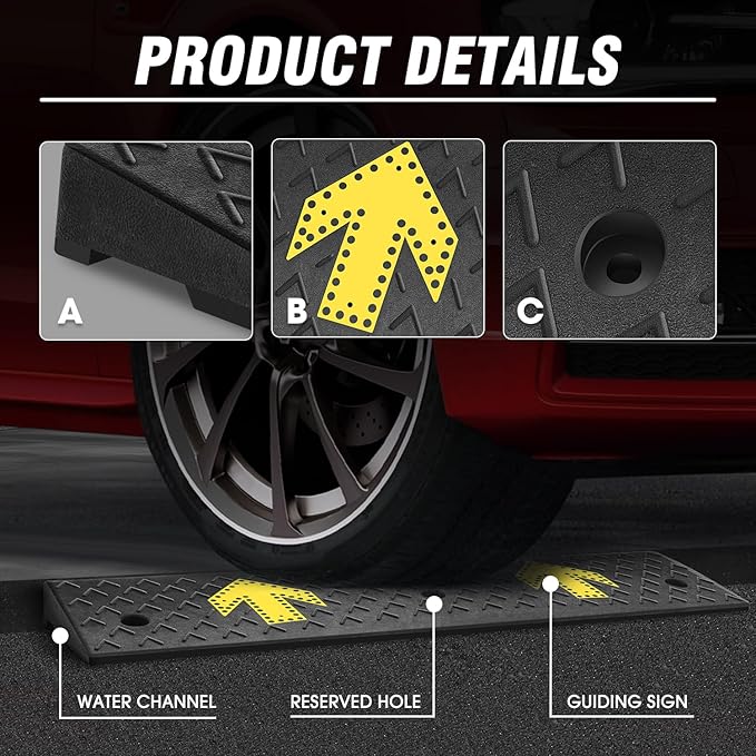 DNA MOTORING 2pcs 2.2" Rise Rubber Arrow Curb Ramp Heavy Duty Loading Dr...