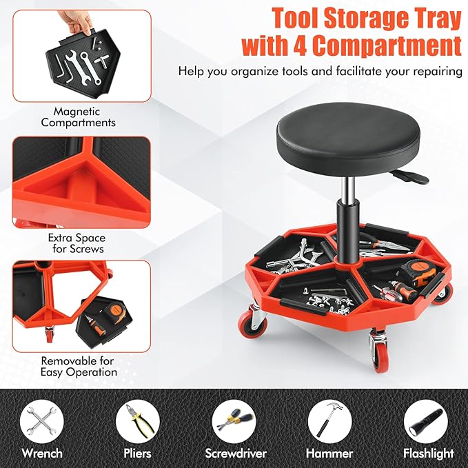 Adjustable Mechanic Rolling Stool, Pneumatic Rolling Stool