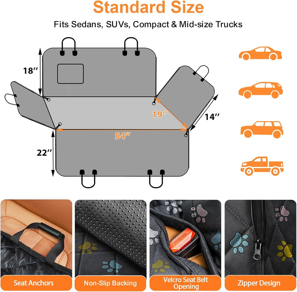 URPOWER Dog Car Seat Cover for Back Seat, 100% Waterproof Hammock for Car