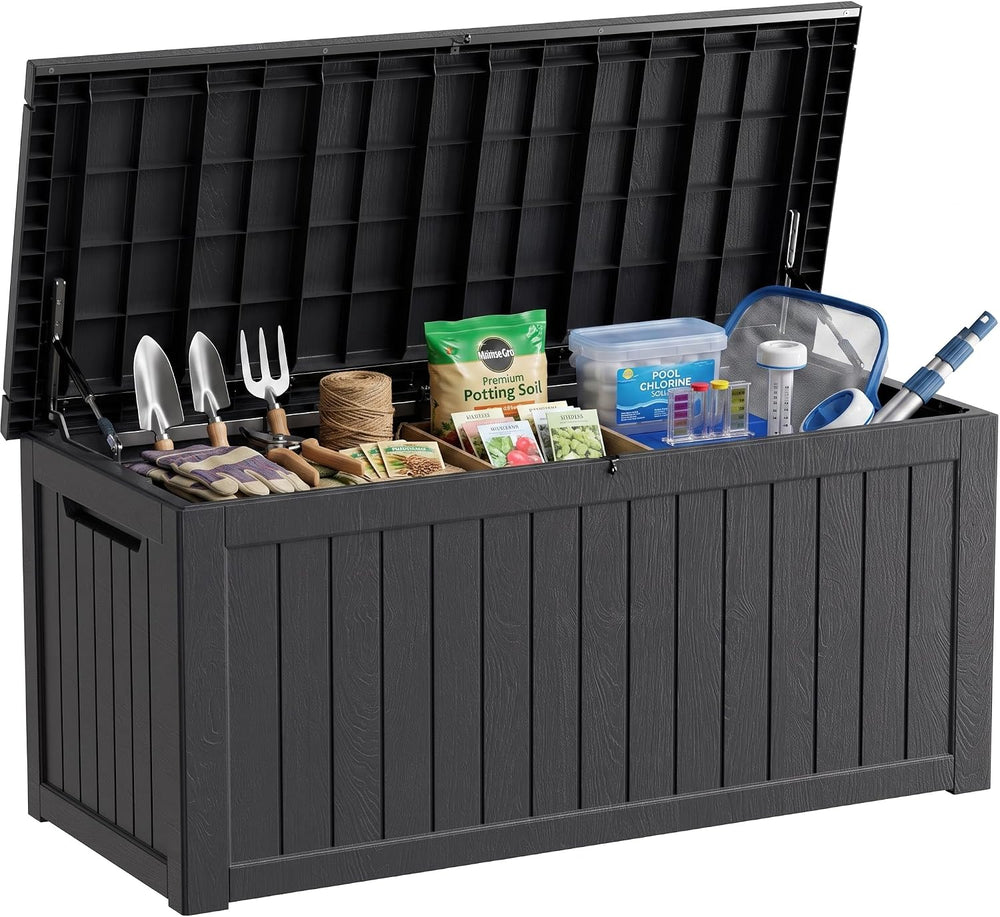 280 Gallon Outdoor Storage Box Waterproof, Lockable Resin Deck Box Large Stor...
