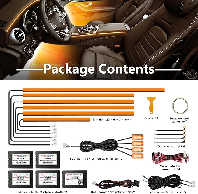 WEBUPAR Acrylic Interior Car Lights, Car Accessories 14 in 1 Car LED Strip