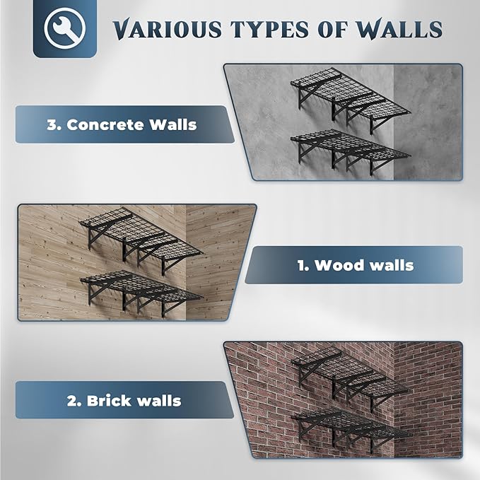 4 Pack Heavy Duty Garage Wall Shelving Set, Wall Mounted Garage Shelves 1000lbs