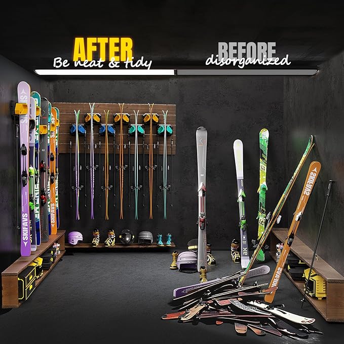 Ski & Snowboard Wall Rack for Garage Wall Fits Any Ski/board, Ski Wall Mo...