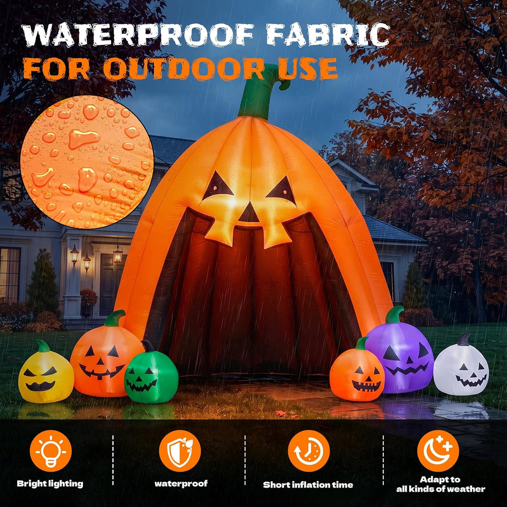 MGparty 14.5FT Halloween Inflatable Walk-in Pumpkin House with LED Lights