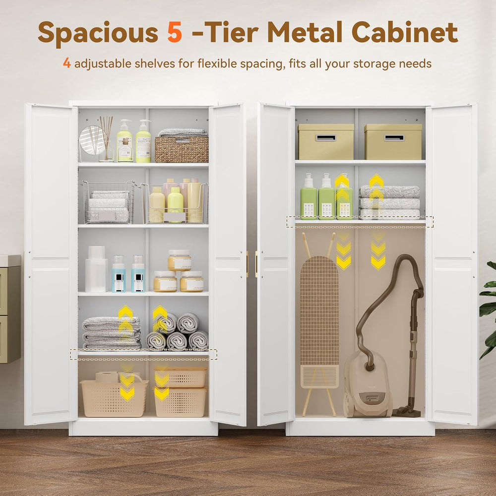 Polup 71" White Metal Kitchen Pantry Storage Cabinet with Doors and Shelves