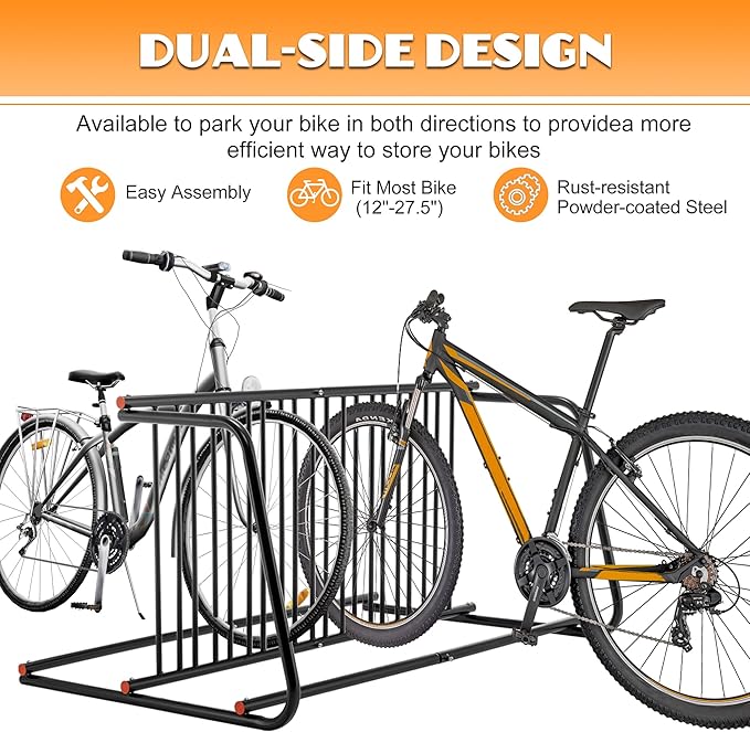 10-Bike Floor Bike Rack, 60” Dual-Sided Freestanding Steel Bike Stand