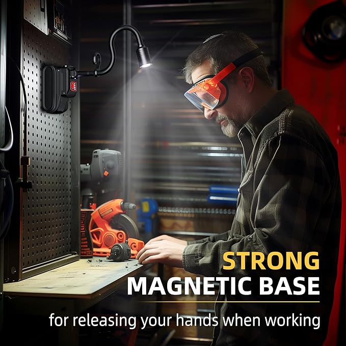 LED Work Light, 5000mAh Magnetic Gooseneck Light Rechargeable, 2000 Lumen