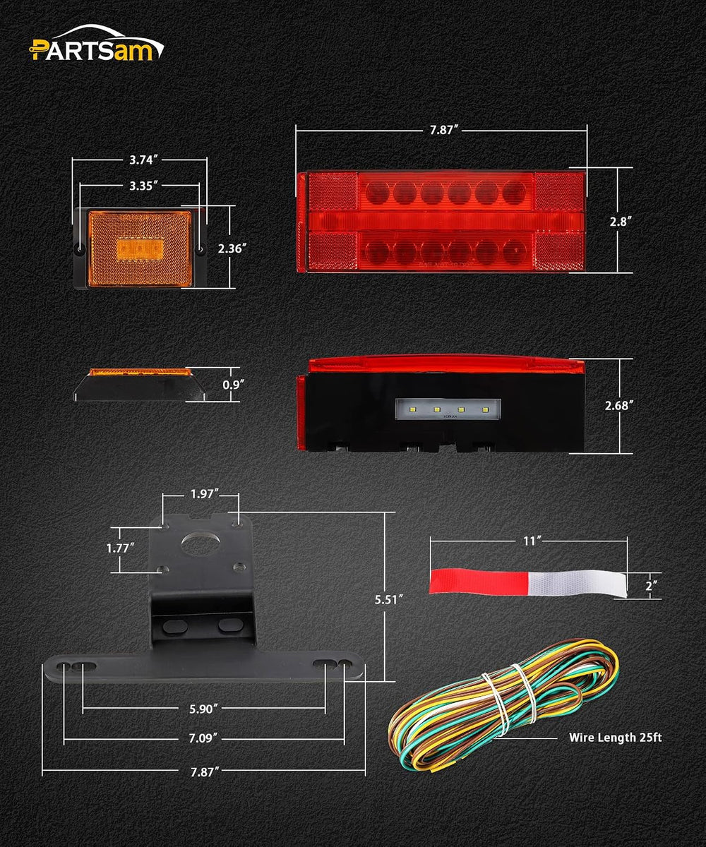 Partsam Low Profile Submersible Led Trailer Tail Light Kit, Rectangle LED Tra...