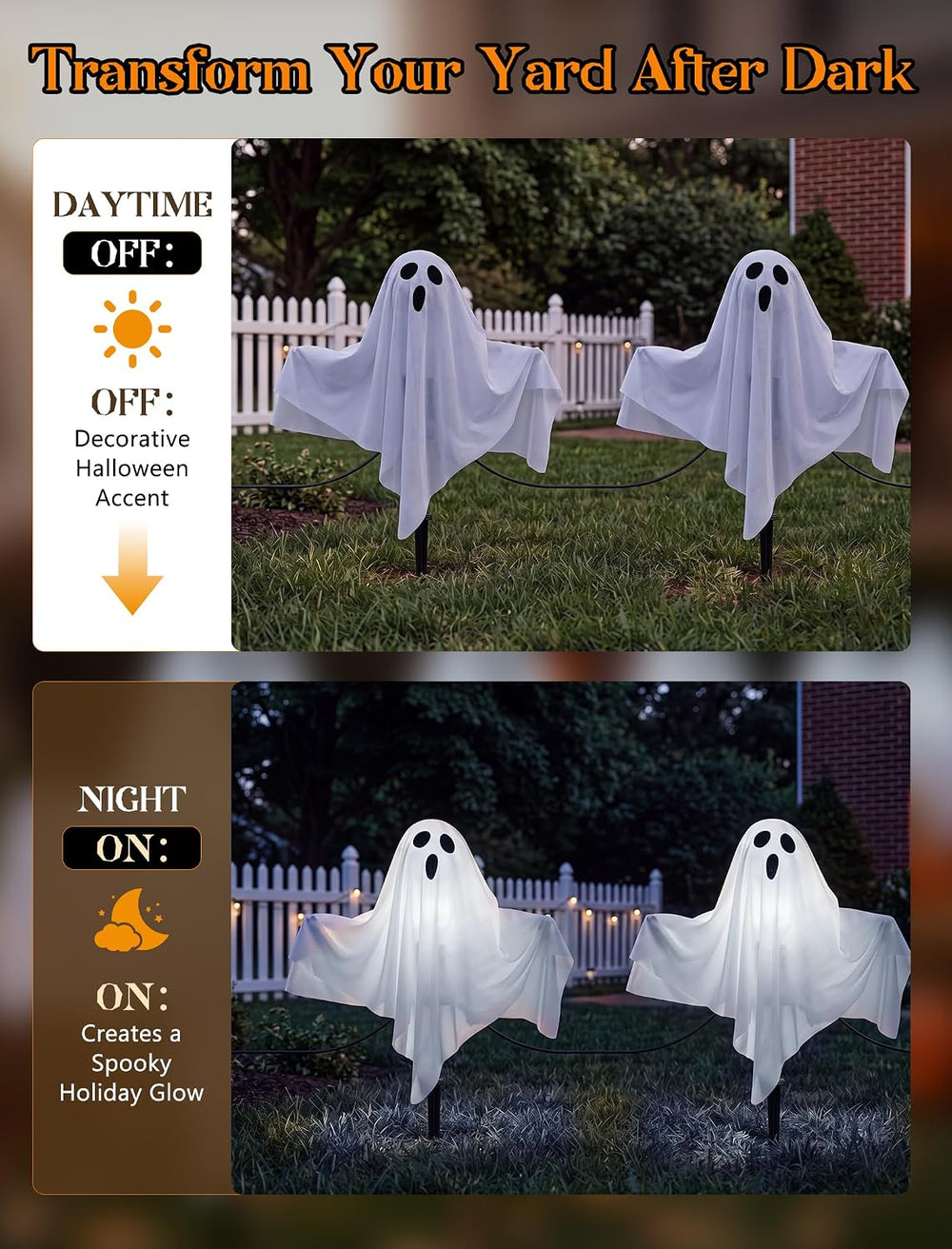 11.5FT Halloween Ghost Pathway Lights Outdoor, 4 Pack LED Lawn Stake Lights