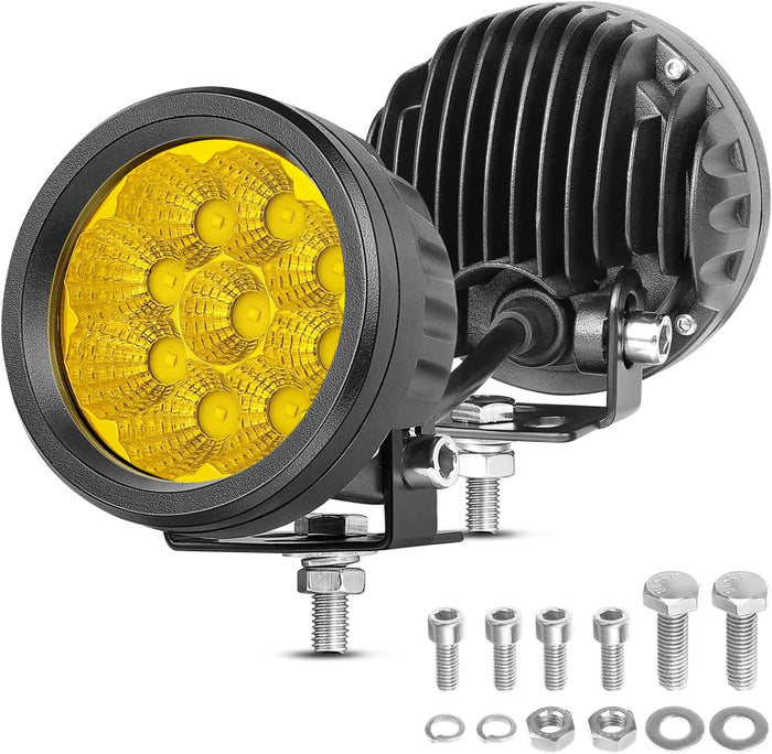 Round LED Pods Yellow, Niwaker 2PCS 54W 3 Inch Fog Lights Off Road Lighting Amber Driving Light Flood LED Light Pods Round Work Lights for Truck Pickup ATV UTV Motorcycle Tractor Boat