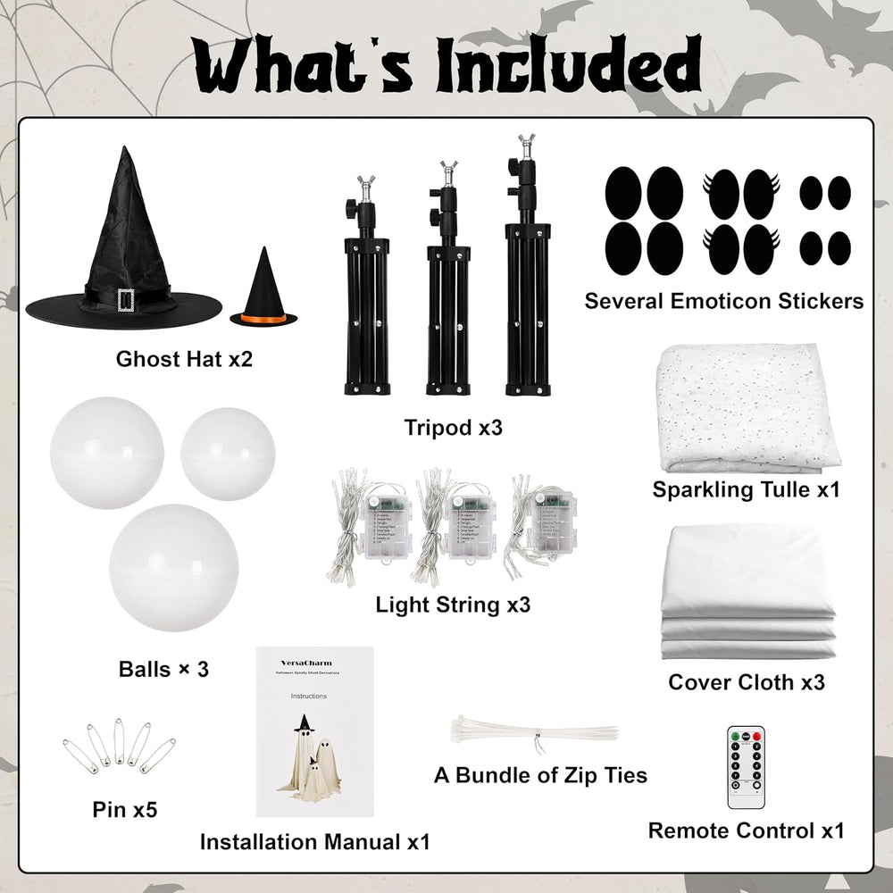 Halloween Decorations Indoor - Set of 3 Light Up Ghosts with Timer Remote