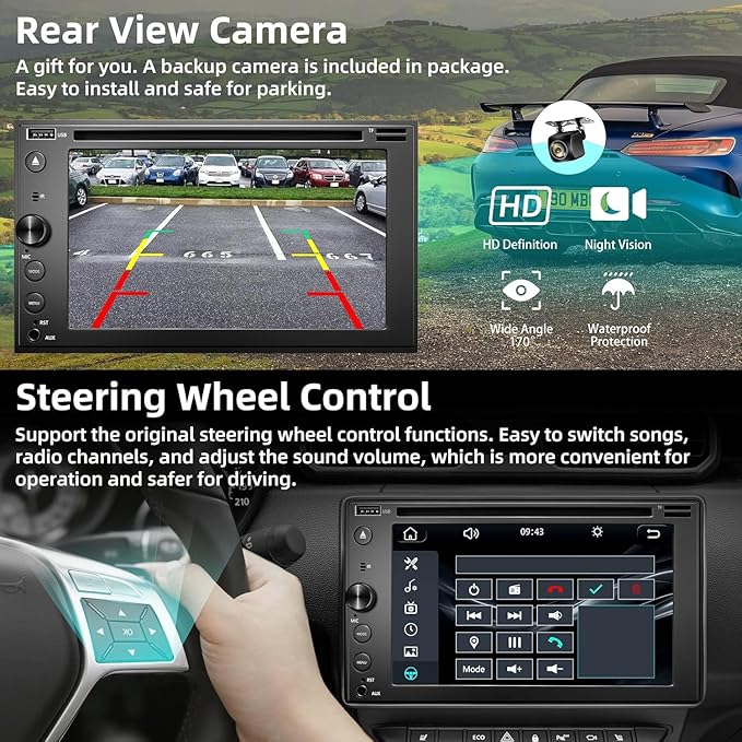Double Din Car Stereo with CD/DVD Player Apple Carplay & Android Auto, 6....