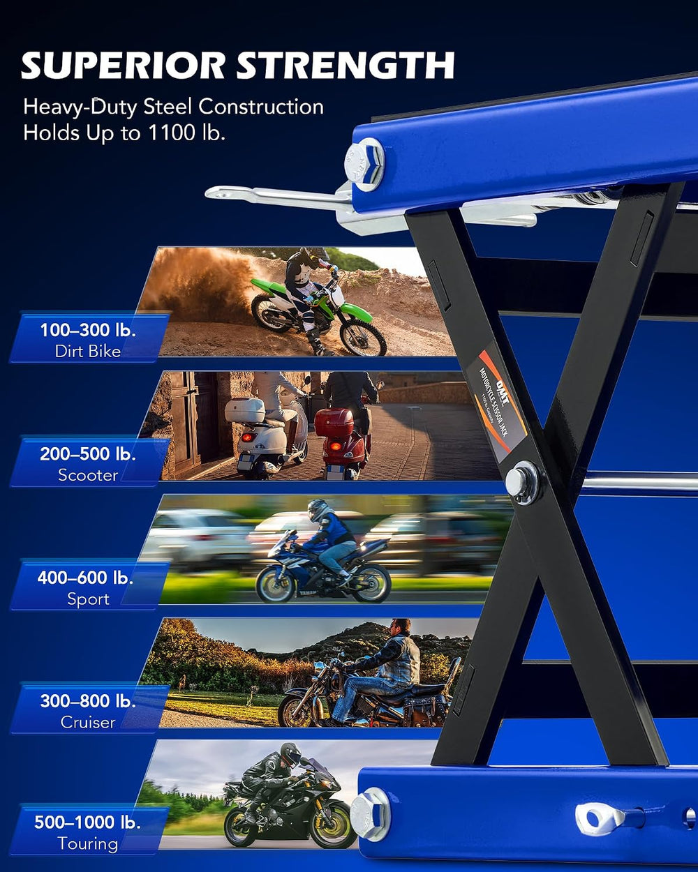 OMT 1100lb Motorcycle Scissor Lift Jack Wide Deck Motorbike Hoist Stand