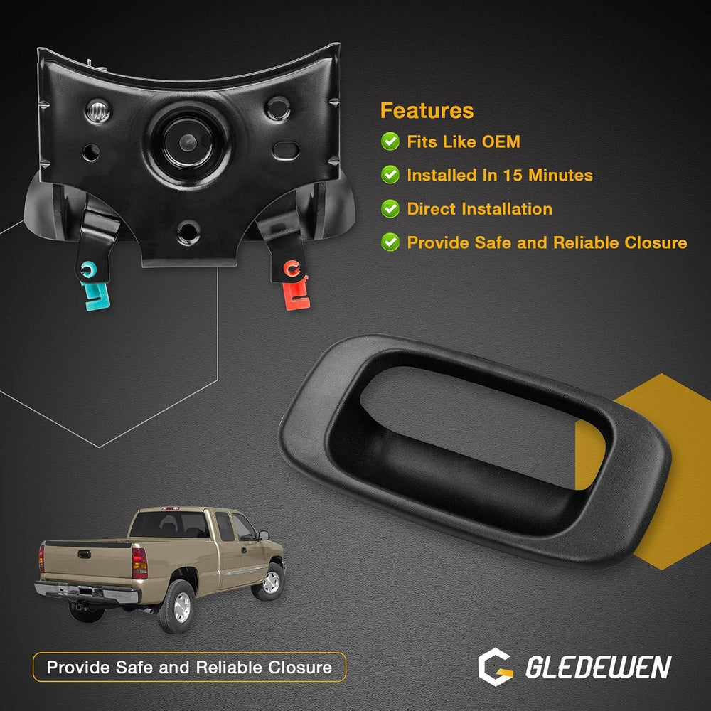 Gledewen 15997911 Upgraded Metal Tailgate Handle Latch, with Plastic Bezel Tr...