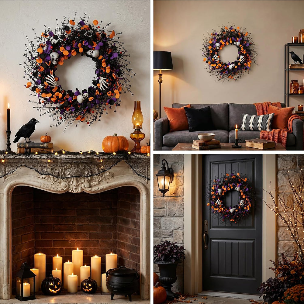 zjlmit Halloween Wreath 24 Inch Halloweeen Wreaths for Front Door Handmade Sk...