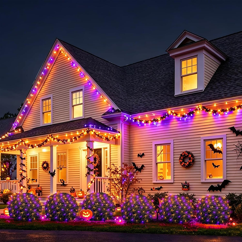 Halloween Net Lights Outdoor, Orange Purple Mesh, 120 LED, 5x6 ft