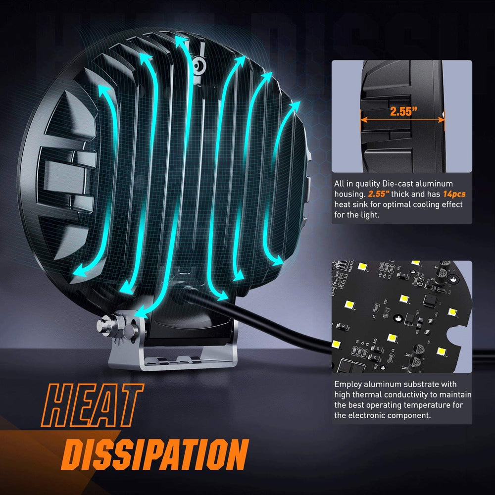 Nilight Pro Series 2PCS 7 Inch Round LED Driving Offroad Light 85W 10200LM
