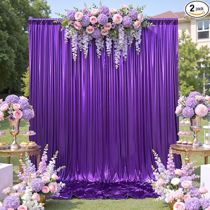 10ftx10ft Shimmer Purple Sequin Backdrop Curtain for Parties, Thick Wrinkle F...