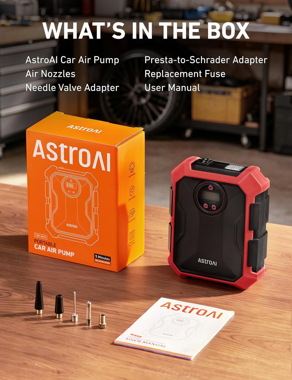 AstroAI Tire Inflator Portable Air Compressor 12V DC Integrated Storage