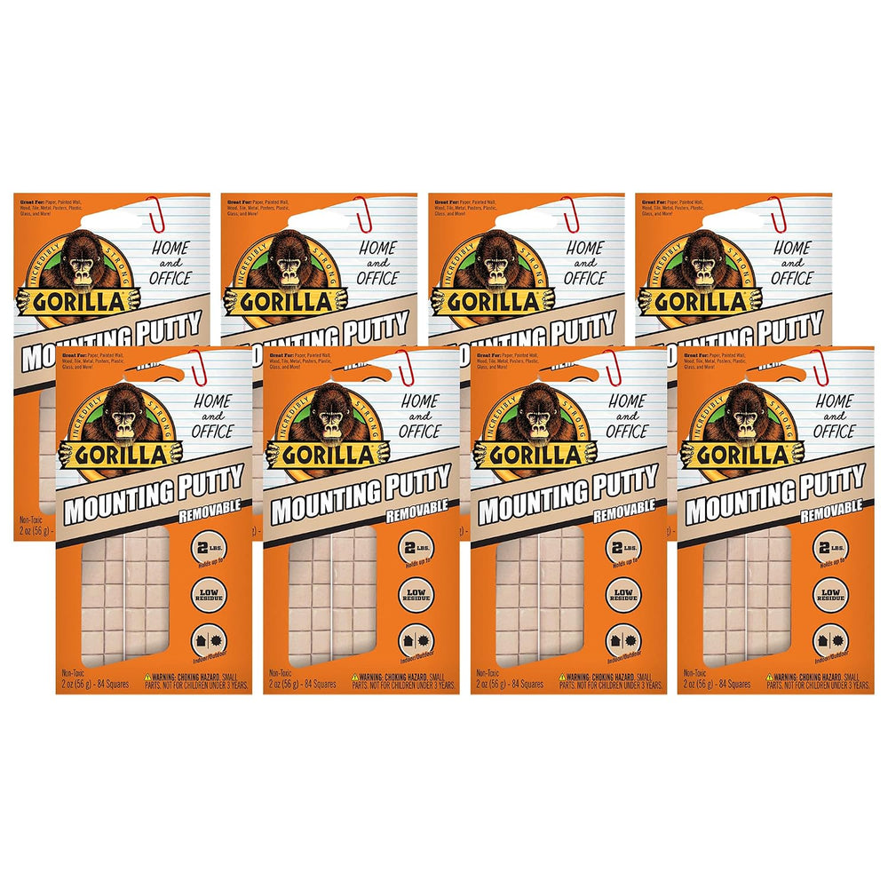 Gorilla Mounting Putty, Natural Tan Color, 84 Pre-Cut Squares (Pack of 8) - N...