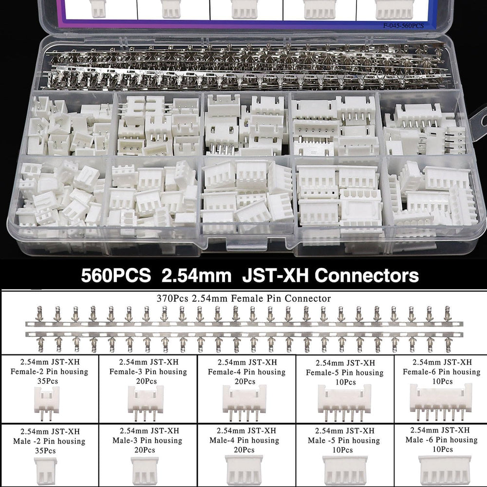 Taiss 580PCS PH2.0mm Connector Kit,560PCS 2.54mm JST-XH Connector,2/3/4/5/6Pi...