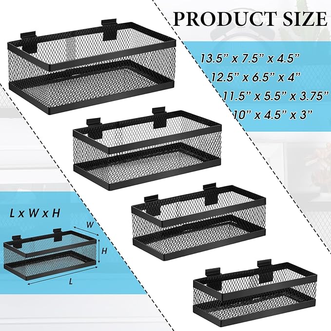 Coume 4 Pcs Black Slatwall Baskets 4 Size Metal Mesh Wire Basket
