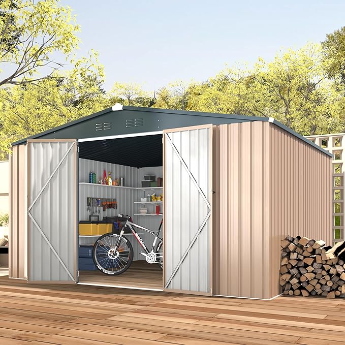 AECOJOY 12' x 10' Outdoor Storage Shed, Large 10x12 Metal Sheds &...