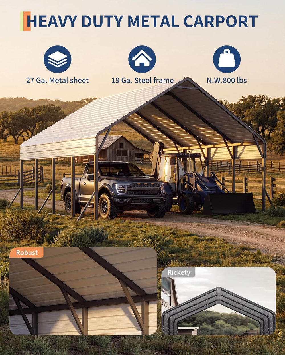 GarveeLife 20 ft x 20 ft x13 ft Metal Carport for 2 Cars