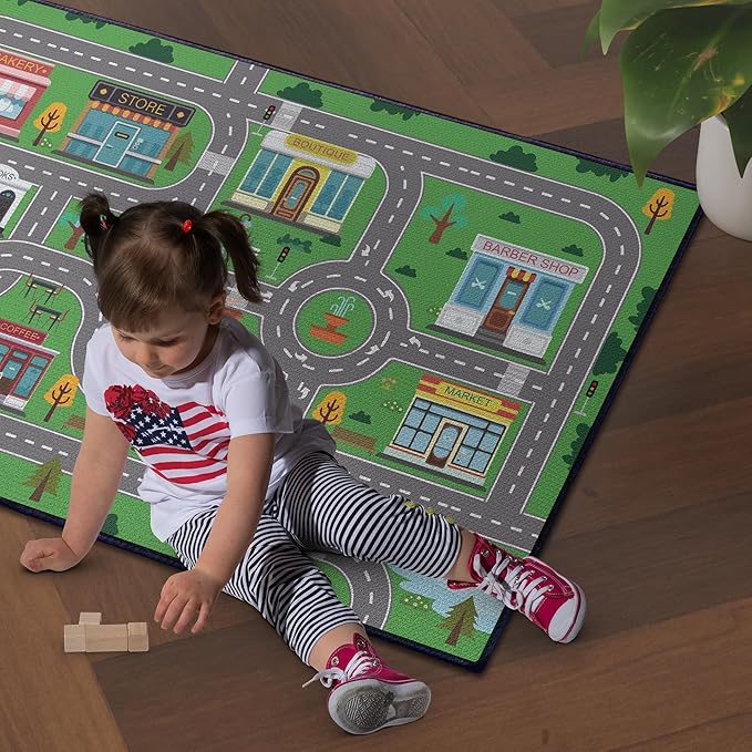 Play Rug for Playroom 59"x39" Car Mat Town City Road Map for Boys B...