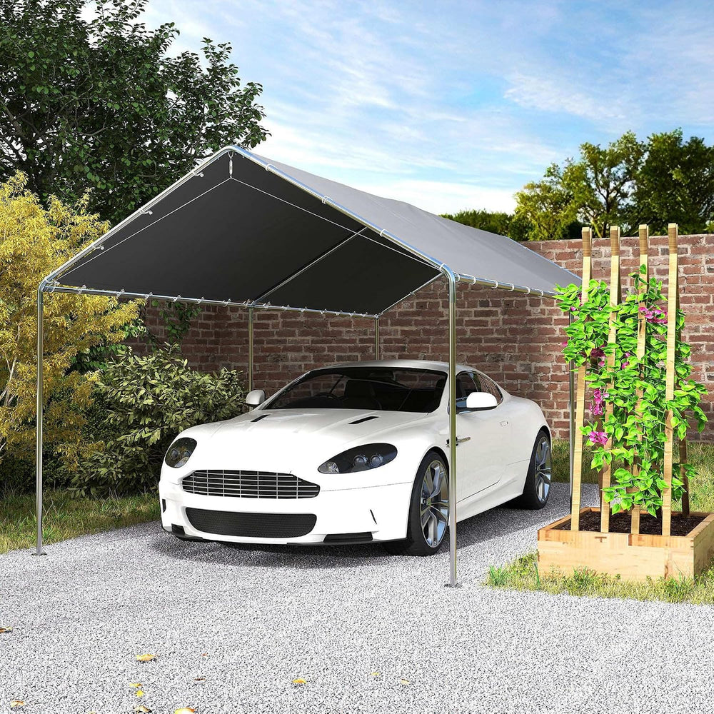 Outsunny 10'x20' Carport Outdoor Heavy Duty Galvanized Car Canopy Gray