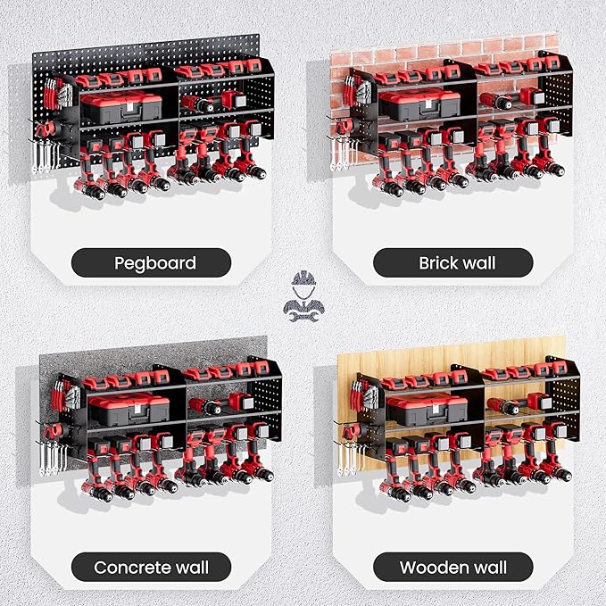 TRZZ 2-in-1 Power Tool Organizer Wall Mount, 3-Layer Drill Holder