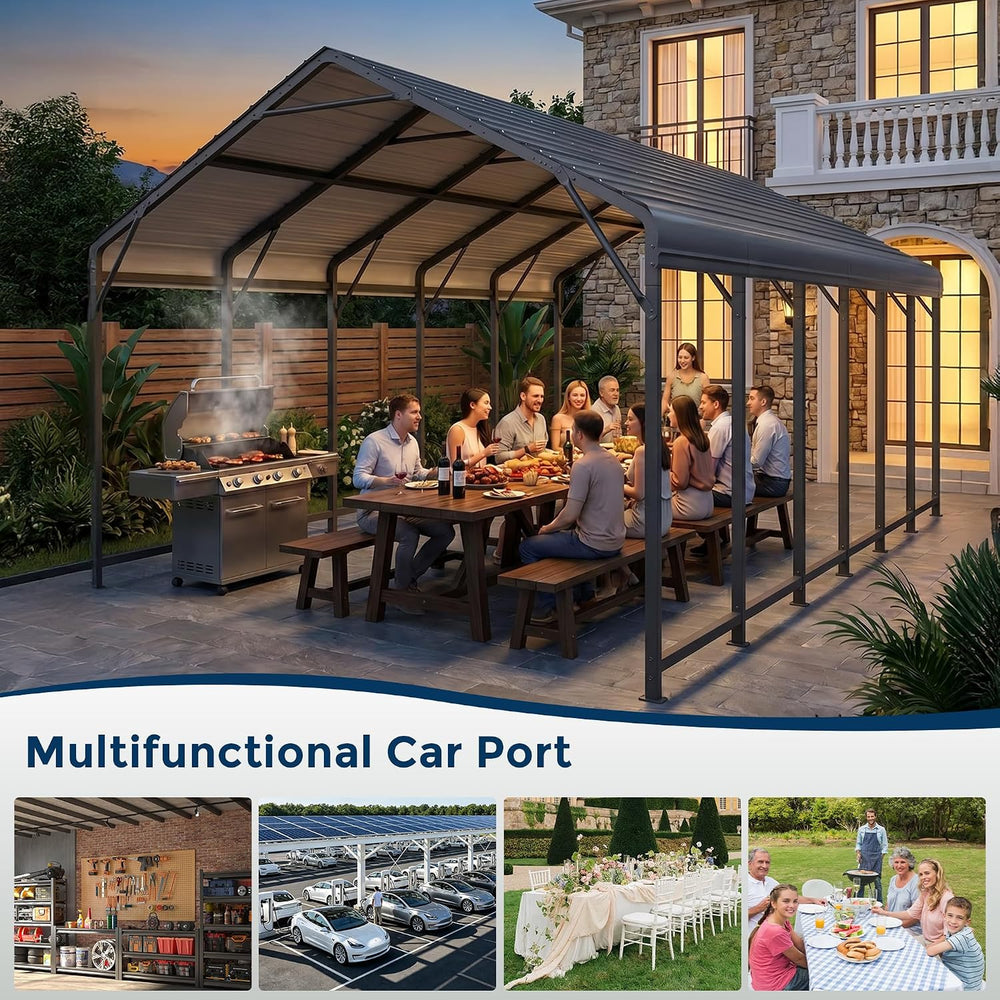 HOMSHADE 20x30FT Heavy Duty Metal Carport with 132°Steep Anti-Pooling Roof