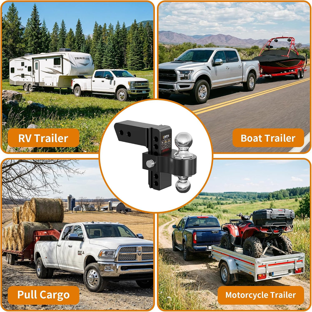 2.5" Aluminum Adjustable Trailer Hitch, 6 in Drop/Rise, 18.5K GTW